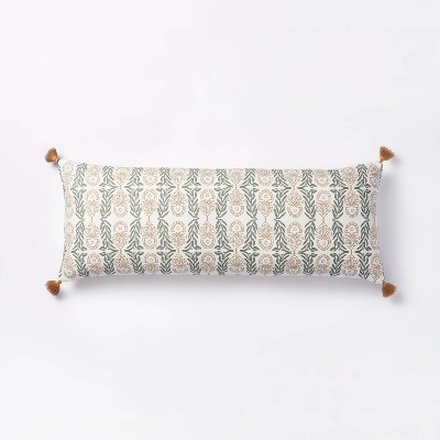 Oversized Oblong Watercolor Wood Block with Tassels Decorative Throw Pillow Camel/Light Teal - Threshold™ designed with Studio McGee