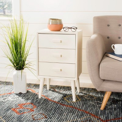 Pomona Antique White Mid-Century 3-Drawer Transitional Accent Table