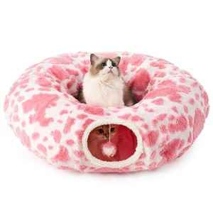 Cozy Kiss Foldable Plush Cat Tunnel Bed with Interactive Toys, Donut-Style Pet Tunnel & Washable Cushion - 1 of 4