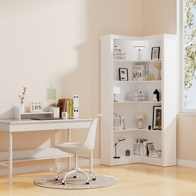 Space-Saving 5-Tier Industrial Corner Bookshelf with MDF Frame and Enclosed Back, Storage Unit for Home Office or Living Room-3irtyhousy