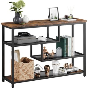 39.4" Narrow Sofa Table with 4 Tiers Storage Shelf Entryway Table, for Living Room, Foyer, Hallway, Entrance, Rustic Brown - 1 of 4