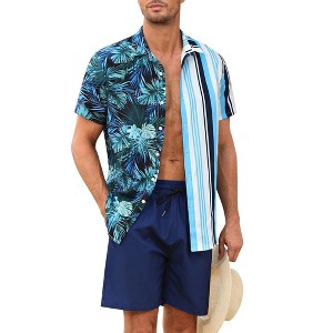 Men's Hawaiian Shirt 2 Pieces Sets Floral Printed Short Sleeve Shirts and Shorts Summer Beach Outfits with Pockets - 1 of 4