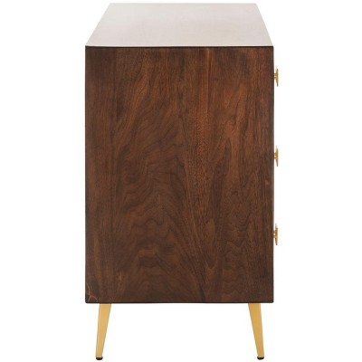 Katia Transitional 3-Drawer Walnut Chest with Gold Accents