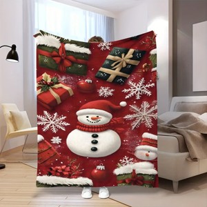 Lomsoe Snowman & Snowflakes Christmas Print Flannel Blanket - All Seasons Soft and Warm Throw Blanket for Bed, Napping, Camping, Travel, Office - 1 of 4