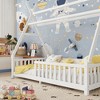 SeaCamel Playhouse Twin Bed for Kids: Low-Level Floor Bed with Roof, Safety Fence & Built-in Night Light, White - 4 of 4