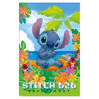 Trends International Disney Leroy and Stitch - Beach Framed Wall Poster Prints White Framed Version 14.725" x 22.375"