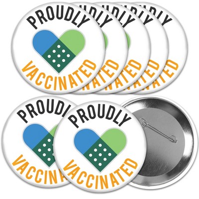 Big Dot of Happiness Proudly Vaccinated - 3 inch Vaccine Badge - Pinback Buttons - Set of 8