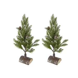 SEVOBAL Party Decorations and Accessories Set of 2 Christmas PVC Trees on Wood Base with Snow for Holiday Decor, Green, 14"*12"*18" - 1 of 4
