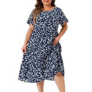 Agnes Orinda Women's Plus Size Polka Dots Babydoll Short Sleeve Layered Midi Dresses - 1 of 4