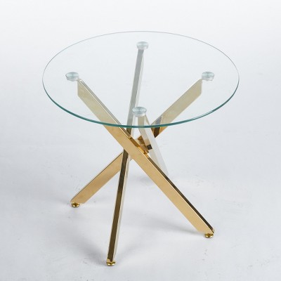 Vynxaria Golden Coffee Table with Cross Leg Design for Modern Living Spaces