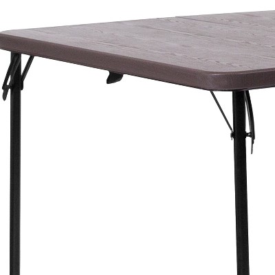 Brown and Black Metal Square Folding Table with Plastic Top