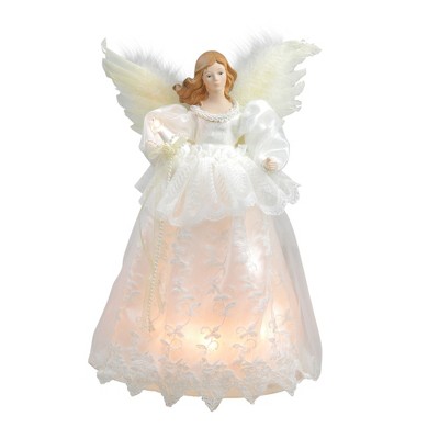 Kurt S. Adler 14" Ivory and White Lighted Angel Christmas Tree Topper - Clear Lights