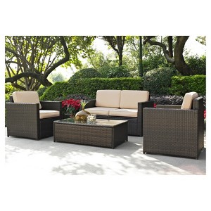 Palm Harbor 4pc All-Weather Wicker Patio Seating Set - Sand - Crosley - 1 of 4