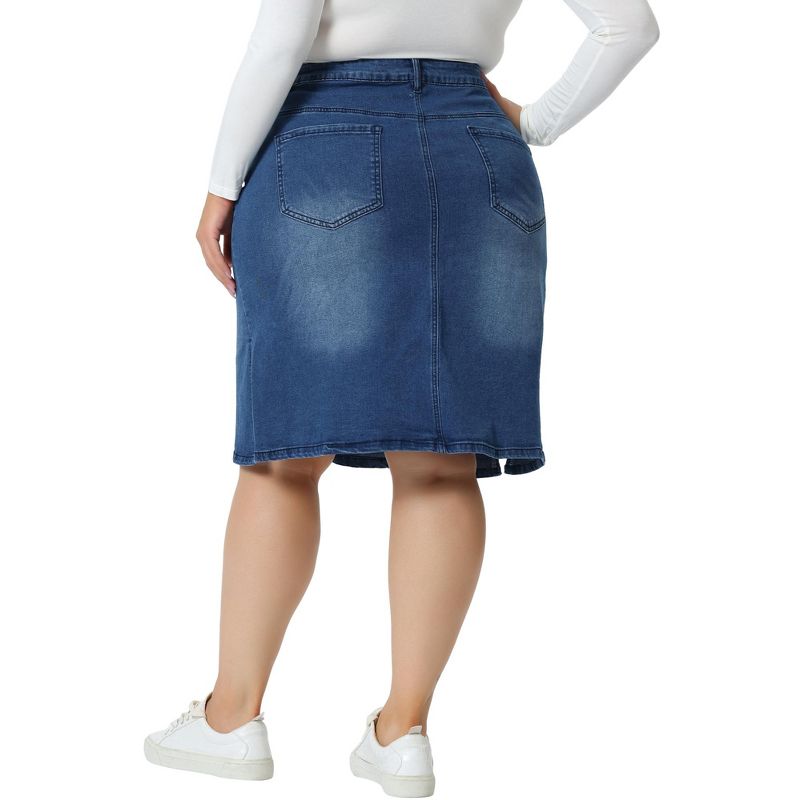 Agnes Orinda Women's Plus Size Casual Slim Side Slit Jean Denim  Pencil Skirt, 4 of 6