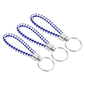 Unique Bargains Braided Leather Car Wallet Keychain with Stainless Steel Key Ring - 1 of 3