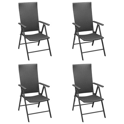 vidaXL Set of 4 Black Patio Chairs in Poly Rattan Material with Powder-Coated Aluminum Frames and 7 Reclining Settings, 21.7" x 25.2" x 41.3"