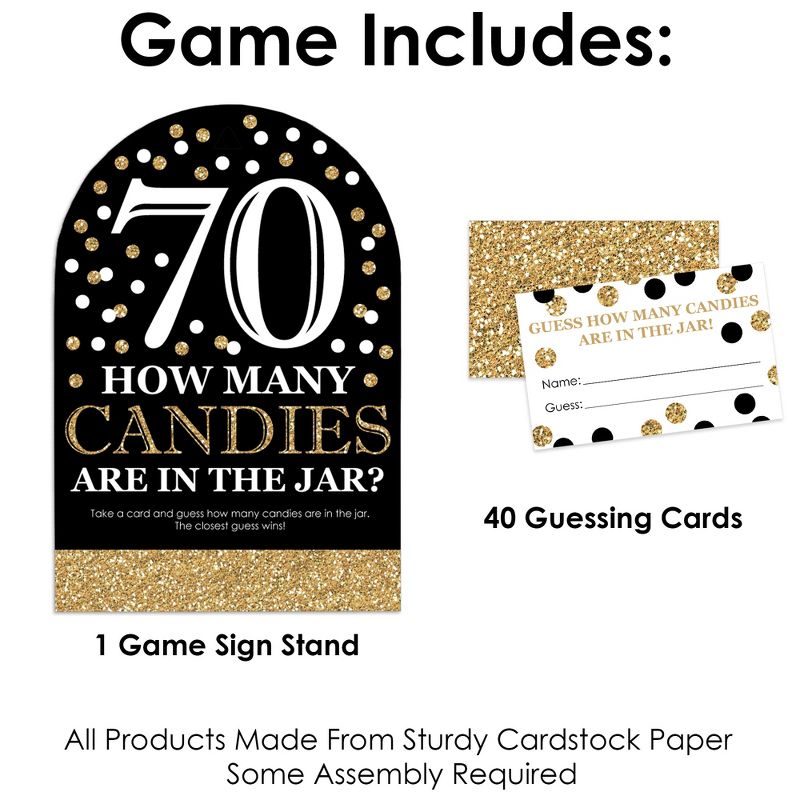 Big Dot of Happiness Adult 70th Birthday - Gold - How Many Candies Birthday Party Game - 1 Stand and 40 Cards - Candy Guessing Game, 3 of 9