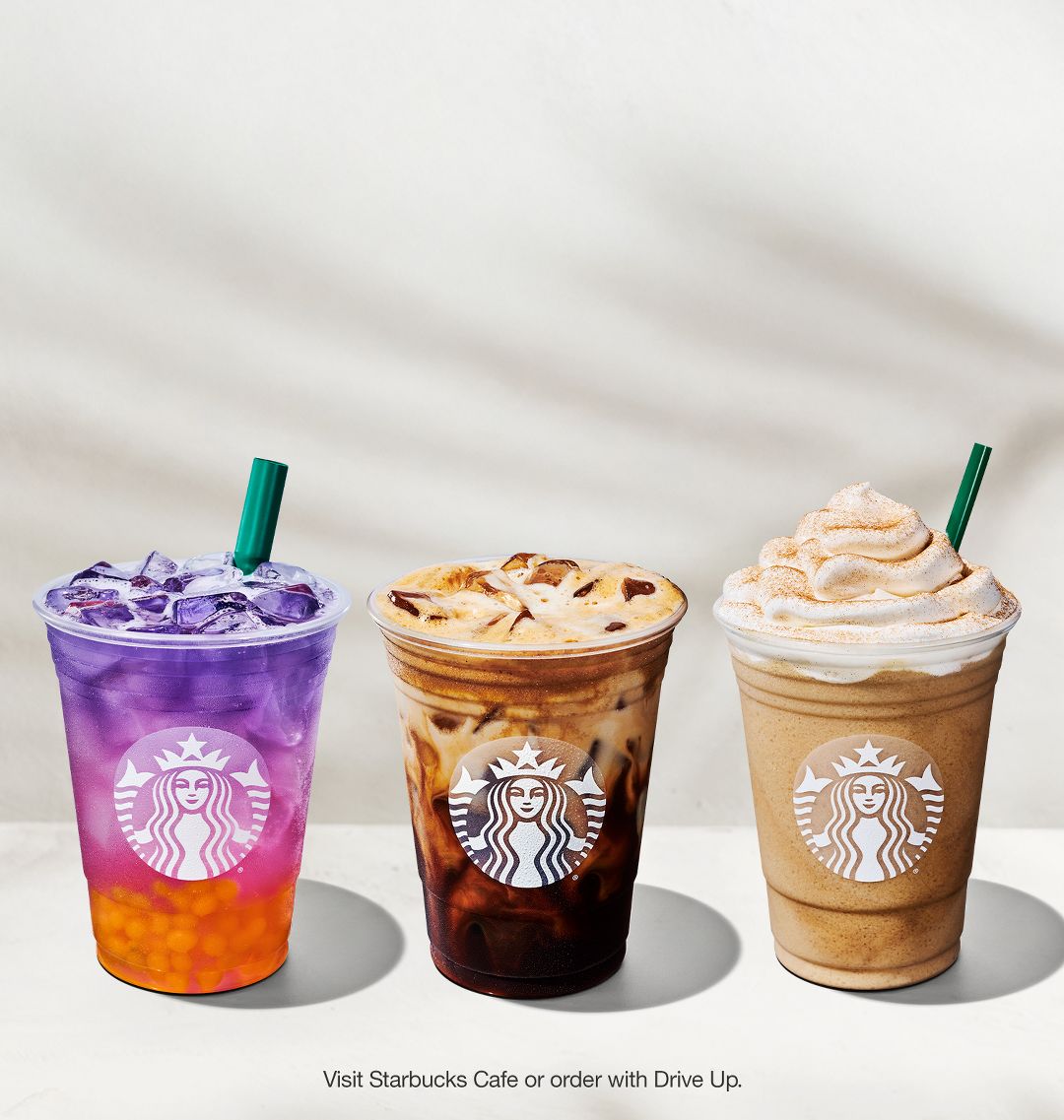 image of three seasonal Starbucks drinks