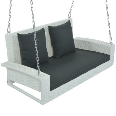 YOOCOZZ 2-Person Rattan Hanging Porch Swing with Chains and Cushions