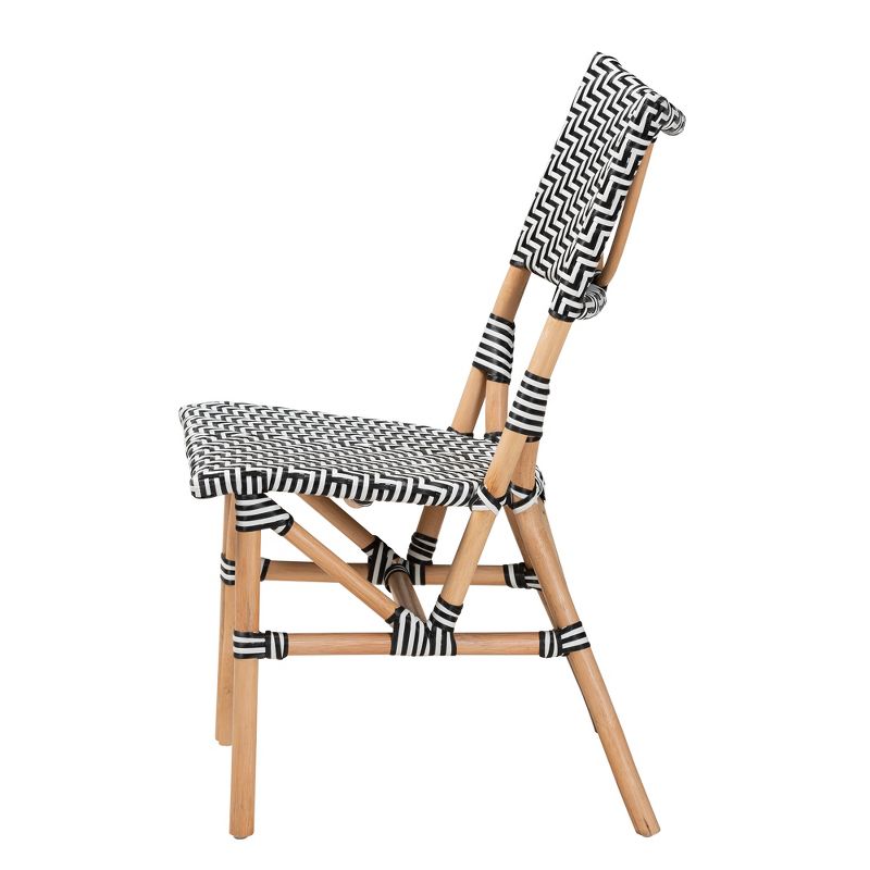 bali & pari Wagner Modern French Black and White Weaving and Natural Rattan Bistro Chair, 4 of 10