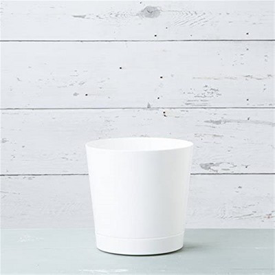 Majestic Glossy White Round Indoor Planter with Drainage Tray, 12-Inch
