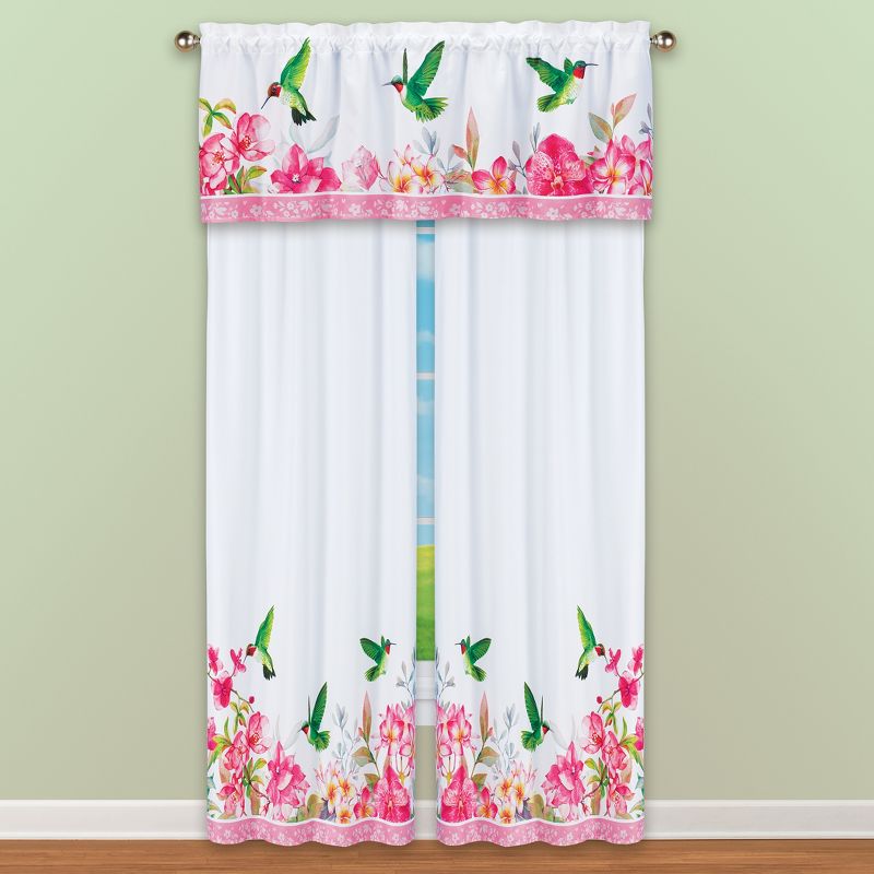 Collections Etc Embroidered Hummingbird Pink Floral Curtains, 3 of 4