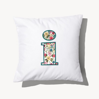 Personalization Mall Boho Floral Initial Embroidered Applique Throw Pillow