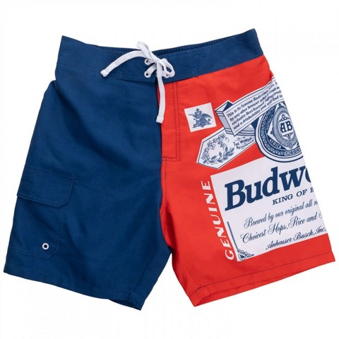 Budweiser Mens Budweiser Red White and Blue Beer Label Swim Board Shorts - 2XLarge