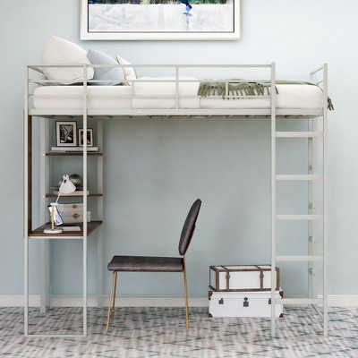 CAVINAS Twin Size Metal Loft Bed with Ladder & Fence,Modern Bed Frame with Desk for Bedroom,Study