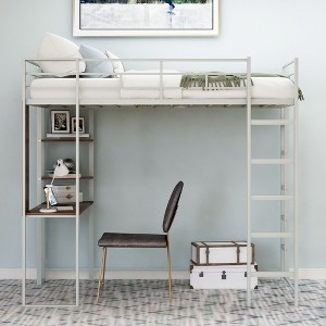 CAVINAS Twin Size Metal Loft Bed with Ladder & Fence,Modern Bed Frame with Desk for Bedroom,Study - 1 of 4
