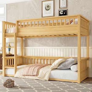 KWPZQEB Bunk Bed, Kids Solid Wood Bed Frame with Ladder and Guardrail, Wooden Slats, Space Saving, No Box Spring - 1 of 4