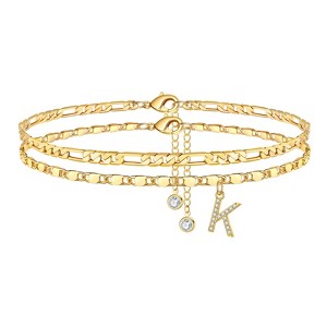 Turandoss Ankle Bracelets for Women, 14K Gold Plated Dainty Layered Chain CZ Initial Anklets Set Summer Jewelry Gifts - 1 of 4