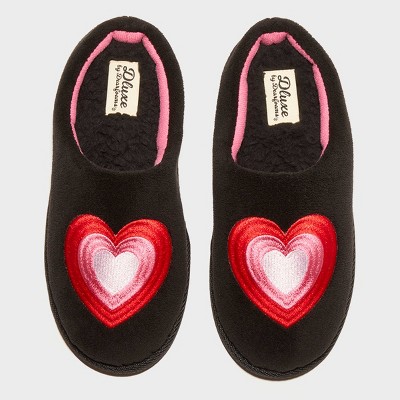 dluxe by dearfoams Women's Heart Slide Slippers - Black