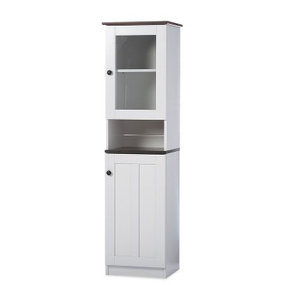 Lauren White and Dark Brown Two-Tone China Cabinet with Glass Door