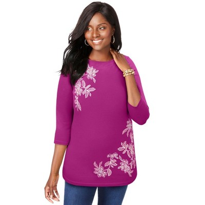 Jessica London Women's Plus Size Stretch Cotton Boatneck Tunic
