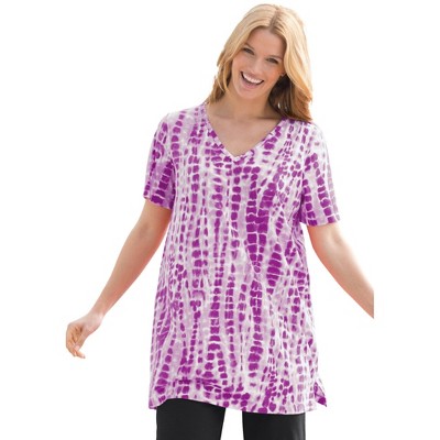 Woman Within Plus Size V-Neck Tie-Dye Tunic