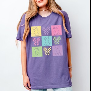 Simply Sage Market Checkered Bunny Outline Coquette Short Sleeve Tee - 1 of 4