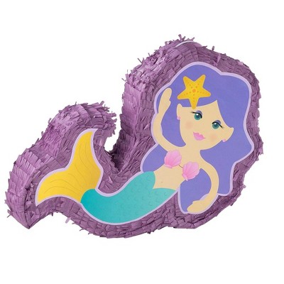 Blue Panda Small Mermaid Pinata, Kids Birthday Party Supplies, 15.8 x 11.5 x 3.1 inches