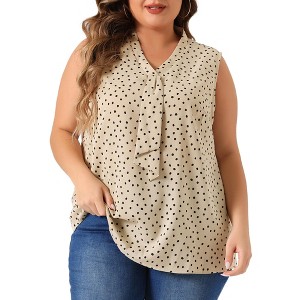 Agnes Orinda Women's Plus Size Elegant Formal Polka Dots Sleeveless Tie Neck Tank Top - 1 of 4