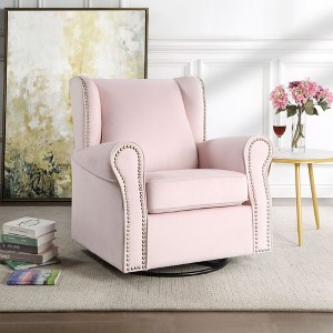 Fabric Glider Chair with Swivel, Plush Foam-Filled Accent Chair with Nail-Head Trim - 1 of 4