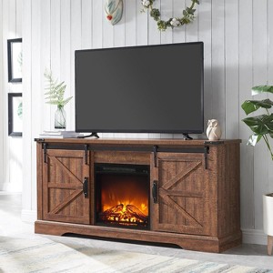 TV Stand with Fireplace for 65+ Inch TV, Farmhouse Entertainment Center with 18" Fireplace & Sliding Door, Wood TV Consoles for Living Room - 1 of 4