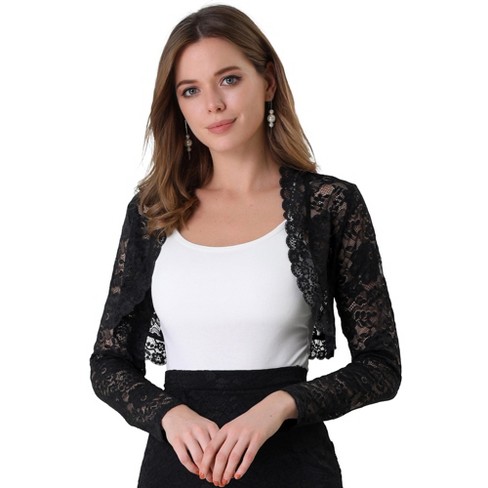 Allegra K Women's Elegant Crop Scalloped Design Sheer Floral Lace ...