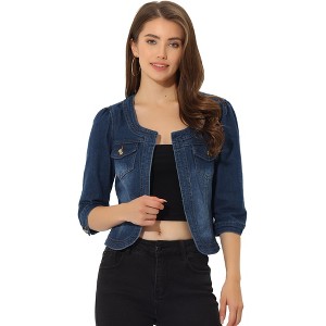 INSPIRE CHIC Women's Collarless Pockets 3/4 Sleeve Denim Jackets - 1 of 4