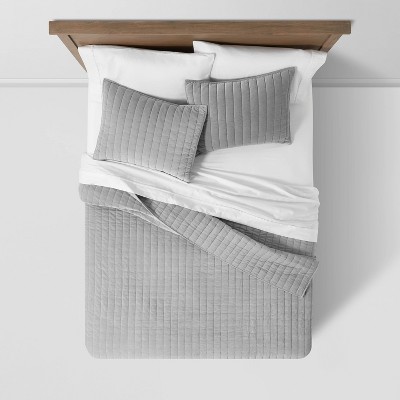 King Charcoal Cotton Velvet Channel Stitch Quilt