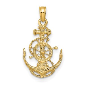 Black Bow Jewelry 14k Yellow Gold Small Anchor, Ship's Wheel and Rope Pendant - 1 of 4