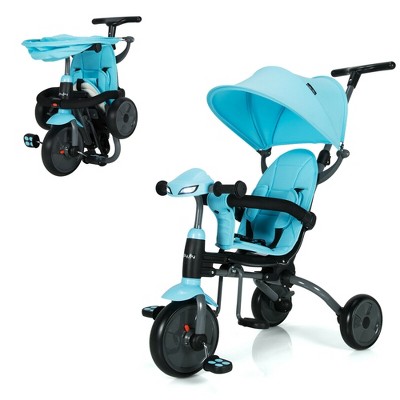 Costway 6-in-1 Foldable Baby Tricycle Toddler Bike Stroller W/ Adjustable Handle Blue