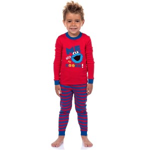 Sesame Street Toddler Boys' Cookie Monster Me Need Cookie Pajama Set Blue - 1 of 4