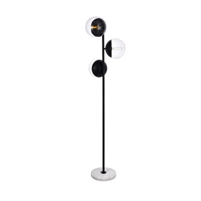 Eclipse Black Marble Base Floor Lamp with Clear Glass Shades