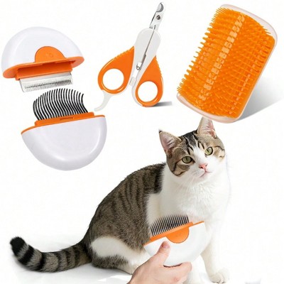 BABYYER 3-Piece Cat Grooming Kit For Indoor Cats - Deshedding Brush, Nail Clipper & Trimmer, Bath Brush - Premium Anti-Shedding Tools