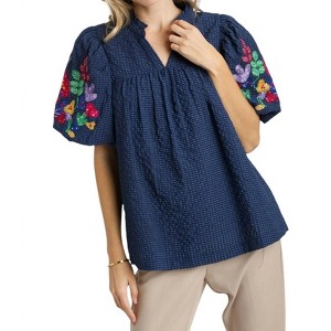 Women's Seersucker Embroidered Top - umgee - 1 of 3